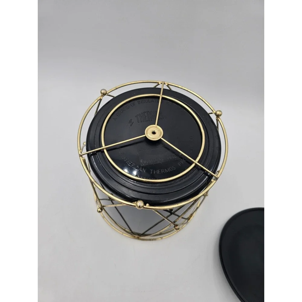 Vintage American Thermos 3940 Ice Bucket Black Gold Metal Wire Drum Frame MCM